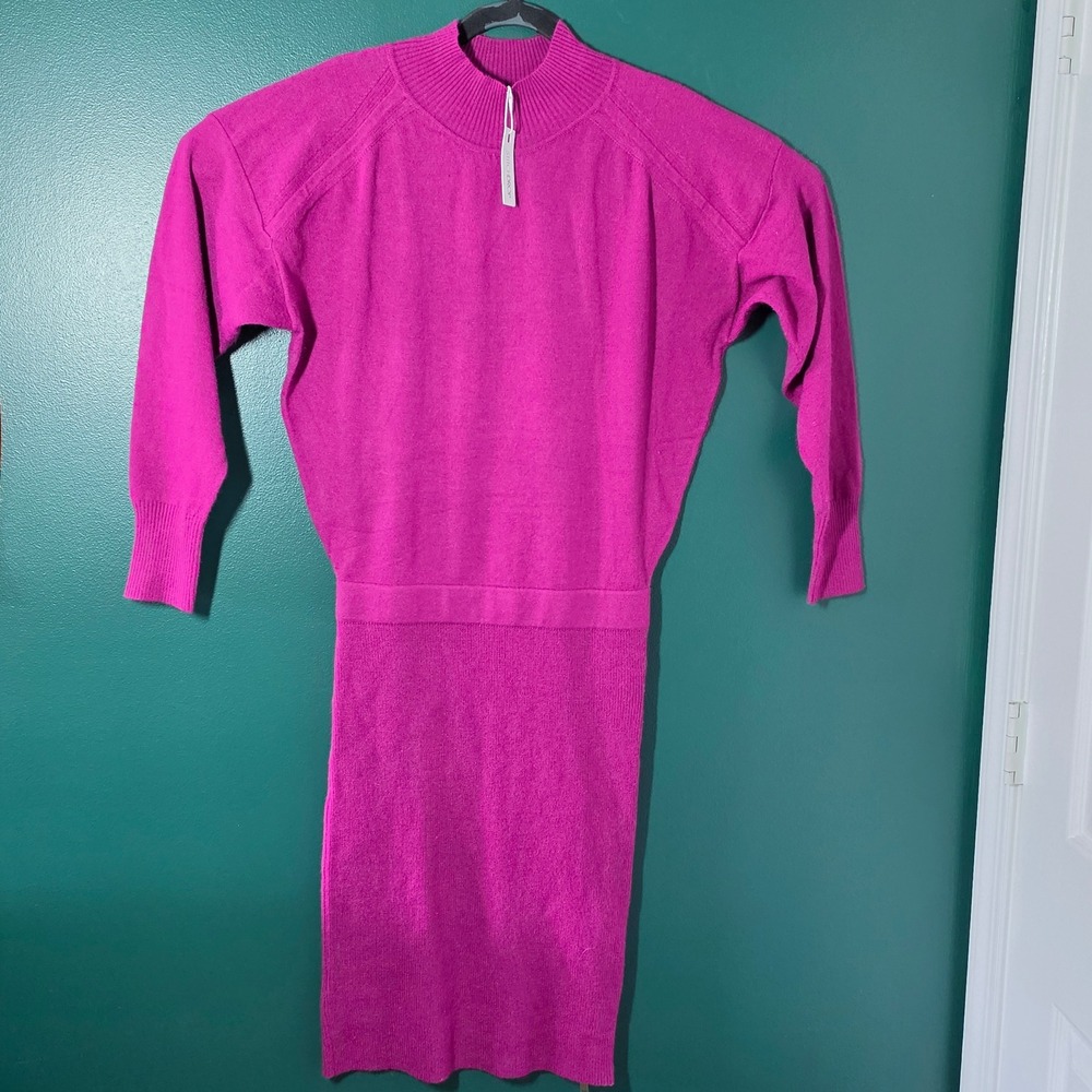 Stitchdrop Womens Fuchsia Pink Mock Neck Dolman Sleeve Knit Midi Dress Size M